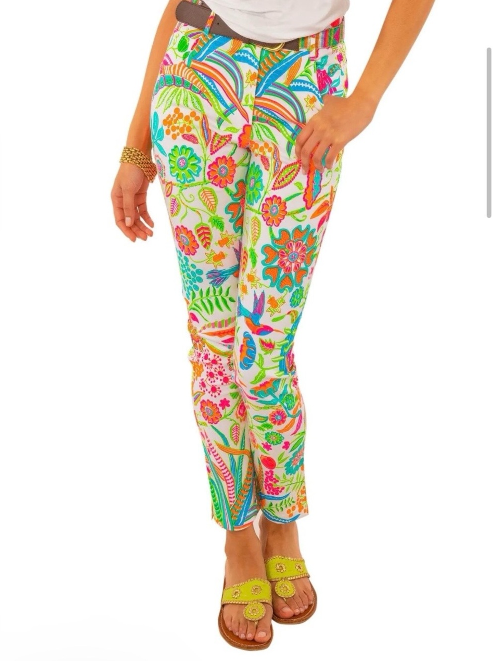 Gretchen Scott Hummingbird Heaven Gripeless Pants M Floral Cotton Stretch